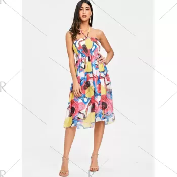 Halter mocked Printed Chiffon Dress -