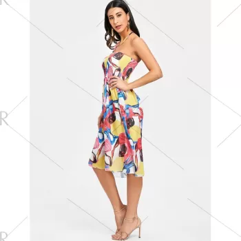 Halter mocked Printed Chiffon Dress -