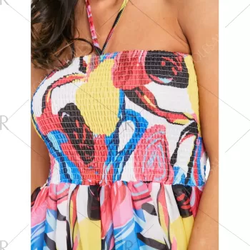 Halter mocked Printed Chiffon Dress -