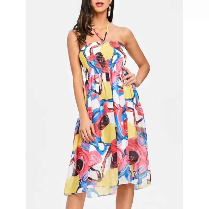 Halter mocked Printed Chiffon Dress -