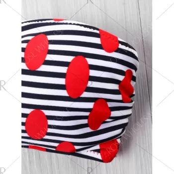 Halter String Swiss Dot Bikini Set - Black And Red