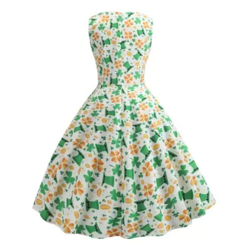 Hat Print V Neck Flare Dress -