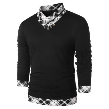 Heaps Collar Checked Print T-shirt - Black