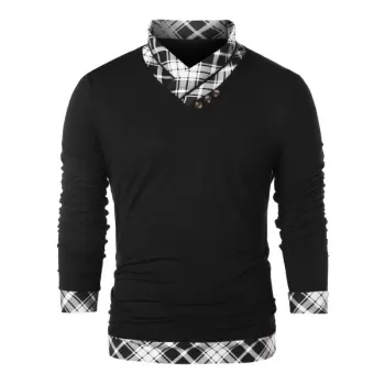 Heaps Collar Checked Print T-shirt - Black