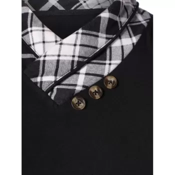 Heaps Collar Checked Print T-shirt - Black