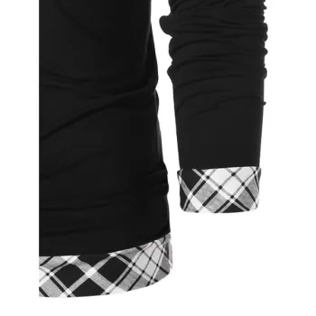 Heaps Collar Checked Print T-shirt - Black