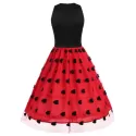 Heart Pattern Vinatge Lace Panel Dress - Red