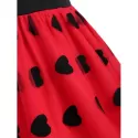 Heart Pattern Vinatge Lace Panel Dress - Red