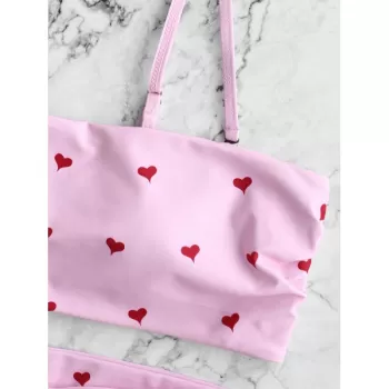 Heart Print ide Boning High Waisted Bikini wimsuit - Pink