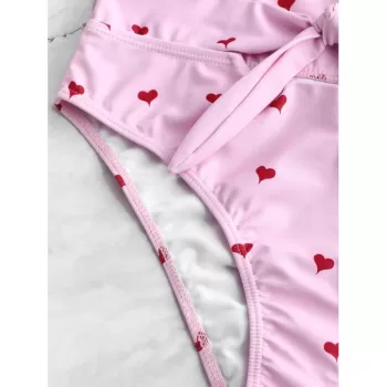Heart Print ide Boning High Waisted Bikini wimsuit - Pink