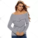 Heart Rhinestone Off The houlder weater - Gray