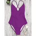 High Cut Open Back One-piece Swimsuit - Purple