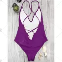 High Cut Open Back One-piece Swimsuit - Purple