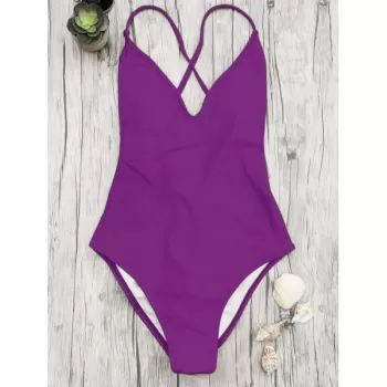 High Cut Open Back One-piece Swimsuit - Purple