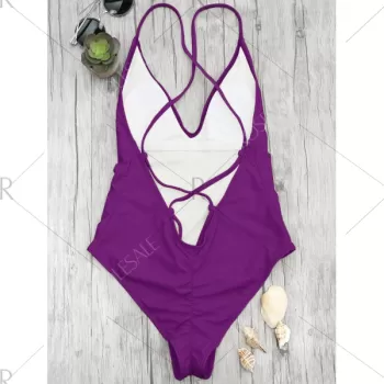 High Cut Open Back One-piece Swimsuit - Purple