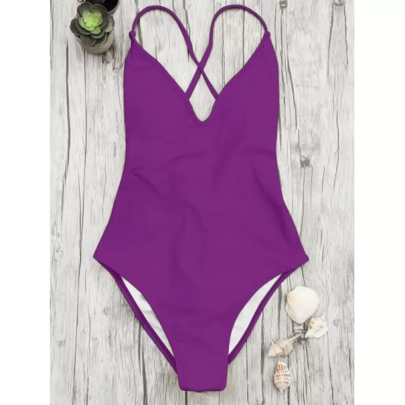 High Cut Open Back One-piece Swimsuit - Purple