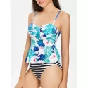 High Leg Flower Tankini et - Deep ky Blue