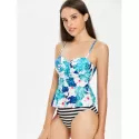 High Leg Flower Tankini et - Deep ky Blue