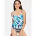 High Leg Flower Tankini et - Deep ky Blue