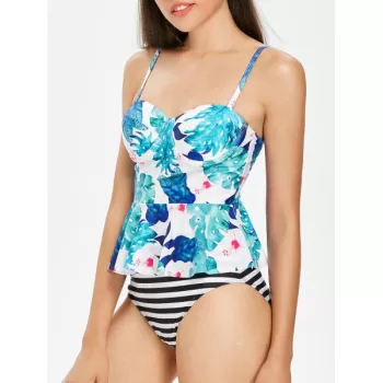 High Leg Flower Tankini et - Deep ky Blue