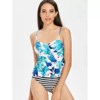High Leg Flower Tankini et - Deep ky Blue