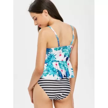High Leg Flower Tankini et - Deep ky Blue