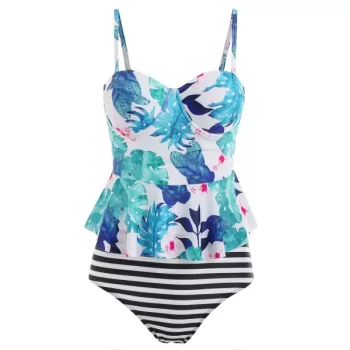 High Leg Flower Tankini et - Deep ky Blue