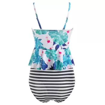 High Leg Flower Tankini et - Deep ky Blue