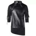 High Low Hem Zippers Lace Up T-shirt - Black