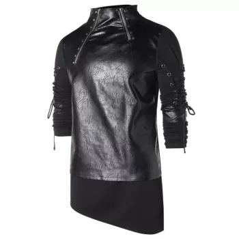 High Low Hem Zippers Lace Up T-shirt - Black