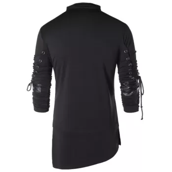 High Low Hem Zippers Lace Up T-shirt - Black