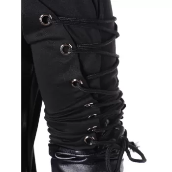 High Low Hem Zippers Lace Up T-shirt - Black