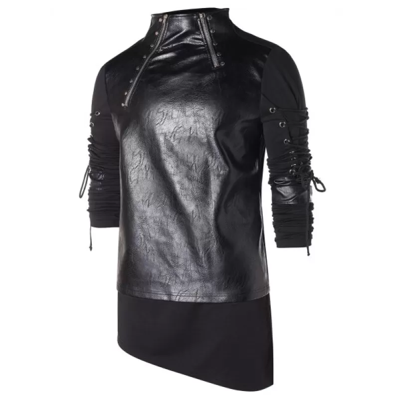 High Low Hem Zippers Lace Up T-shirt - Black