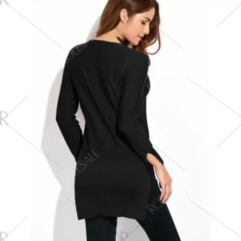 High-Low Loose lit Long weater - Black