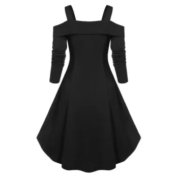 High Low Open Shoulder Solid Coat - Black