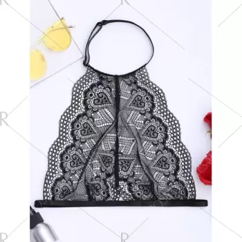 High Neck Lace Bralette - Black