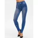 High Rise 3D Ripped Print Jeggings - Denim Dark Blue One