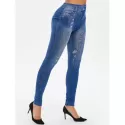 High Rise 3D Ripped Print Jeggings - Denim Dark Blue One