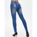 High Rise 3D Ripped Print Jeggings - Denim Dark Blue One
