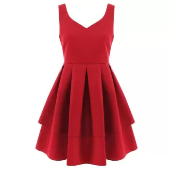 High Waist A ine Party Dress - Red