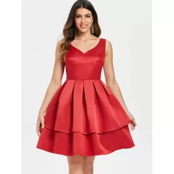 High Waist A ine Party Dress - Red