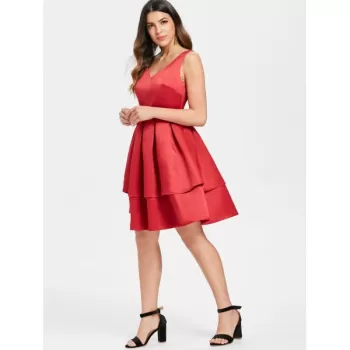 High Waist A ine Party Dress - Red