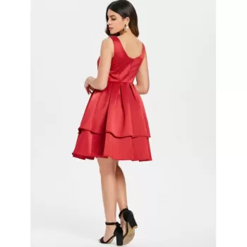High Waist A ine Party Dress - Red
