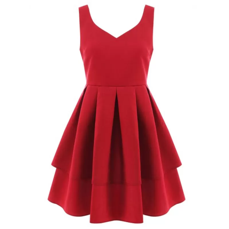 High Waist A ine Party Dress - Red