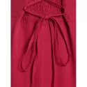 High Waist Lace Panel Ruffle Smocked Vintage Dress - Lava Red