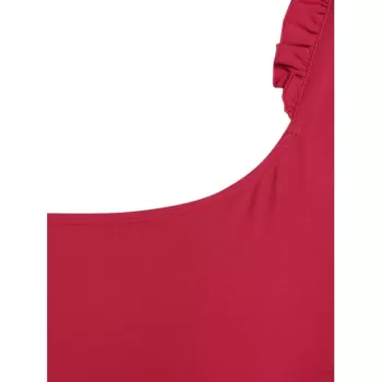 High Waist Lace Panel Ruffle Smocked Vintage Dress - Lava Red