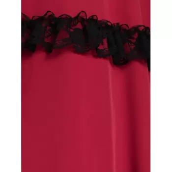 High Waist Lace Panel Ruffle Smocked Vintage Dress - Lava Red