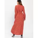 High Waist Polka Dot Ankle Length Dress - Chestnut Red