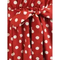 High Waist Polka Dot Ankle Length Dress - Chestnut Red
