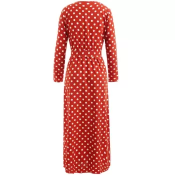 High Waist Polka Dot Ankle Length Dress - Chestnut Red